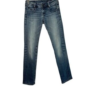 Vigoss Women Low Rise Jeans Medium Wash Blue Braided Back Pocket Size 0 Y2K